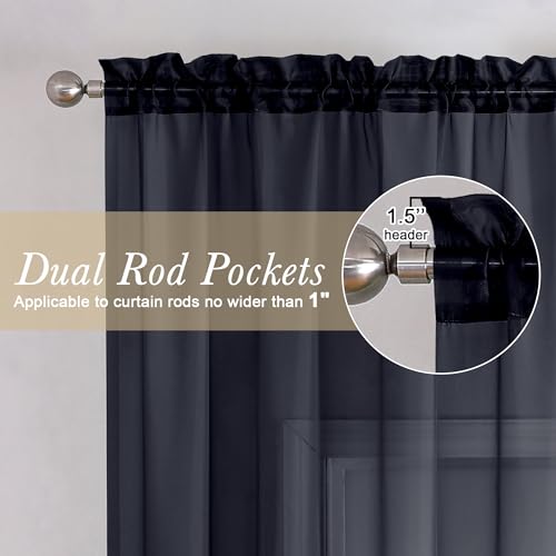 36 Inch Black Curtains Sheer Tiers for Kitchen Set of 2 Pieces (Black / 40"W x 36"L (Pack of 2))