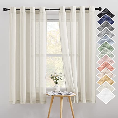 Linen Sheer Curtains 63 inch Length for Bedroom (52"W x 63"L (Pack of 2) / Natural)