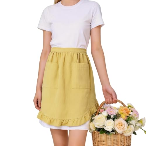 Vintage Maid Apron for Women with Pockets (Yellow)