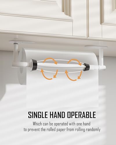 Paper Towel Holder Under Cabinet One Hand Operable (White)