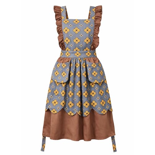 Retro Kitchen Apron for Women with Pockets (Grey)