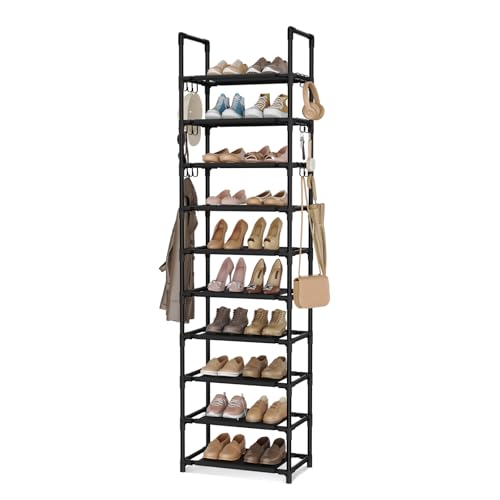 10 Tiers Tall Shoe Rack Holds 20 (Black / 17" Wide - 10 Tier)