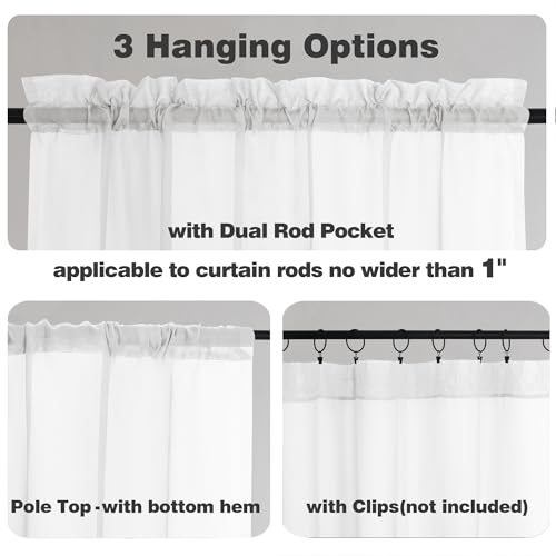 White Sheer Curtains 54 Inch Long 2 Panels Set (White / 42"W x 54"L (Pack of 2))