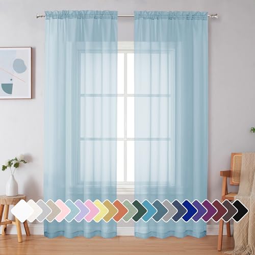 Sky Blue Sheer Curtains 90 Inches Long 2 Panels (Sky Blue / 42"W x 90"L (Pack of 2))