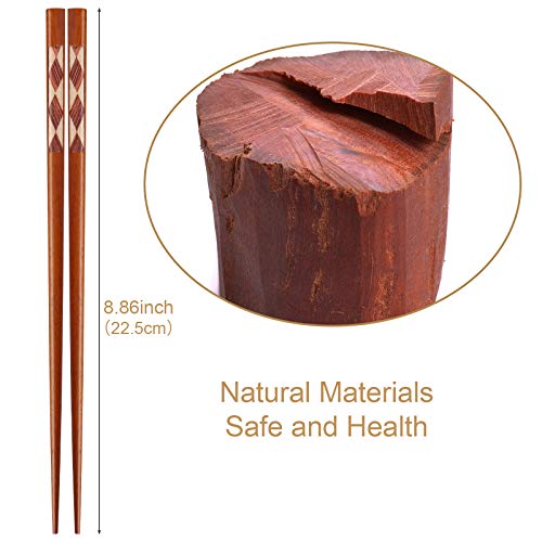 Reusable Chopsticks Japanese Natural Wooden 5 Pairs Classic Style Lightweight Safe Chop Sticks 8.8 Inch (Brown)