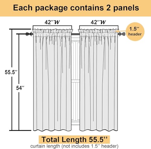 Light Green Sheer Curtains 54 Inch Length 2 Panels Set for Living Room (42"W x 54"L (Pack of 2) / Light Green)