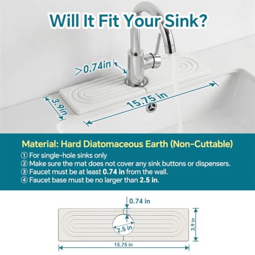 Stone Faucet Mat for Kitchen Sink (White / 15.7" x 3.9")