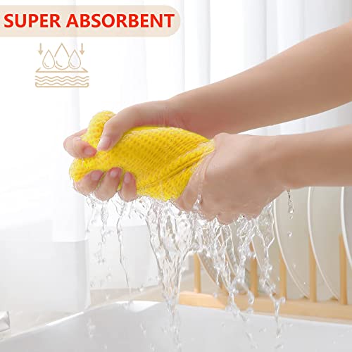 100% Cotton Waffle Weave Kitchen Dish Towels 4 (Yellow / 13 X 28 - 4 Pack)