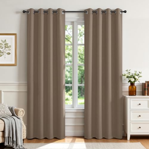 Blackout Curtains for Bedroom 72 inch Long 2 Panels (Khaki / 52"W x 72"L (Pack of 2))