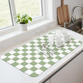 Checkered Dish Mat for Kitchen Coffee Station (Sage / 17" x 32")