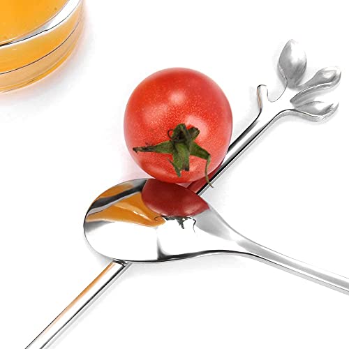 6 Piece Elegant Silver Leaf Long Handle Teaspoons (Silver)