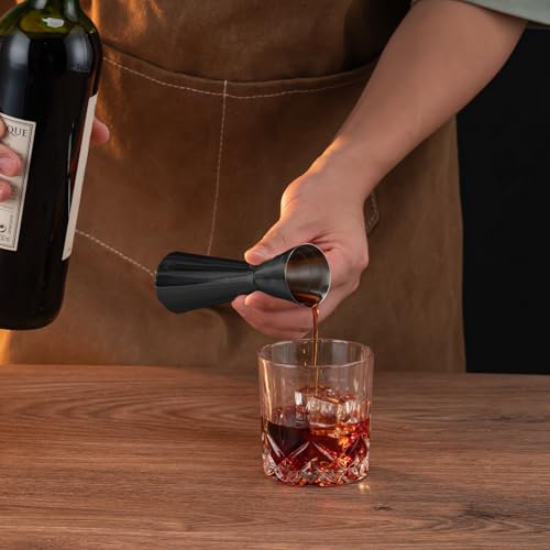 Double Cocktail Jigger for Bartending (Flat Edge-1oz/2oz-1PC / Black)