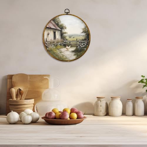 Vintage Countryside Farmhouse Chickens Round Wall Art (Colour 15)