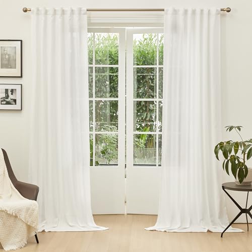 Natural Living Room Curtains Boho Semi Sheers Light Filtering Back Tab Privacy Drapes for Patio Pergola Gazebo Nice Vertical Elegant Style (50"W x 95"L (Pack of 2) / Beige White)