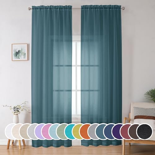 Dusty Blue Sheer Curtains 90 Inches Long 2 Panels Set for Living Room Bedroom (Dusty Blue / 42"W x 90"L (Pack of 2))