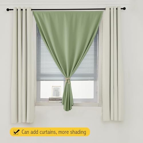 Magic Tape Blackout Curtains for Bedroom No Drillng Self Adhesive Curtains No Rod Small Window (59"W x 96"L (Pack of 2) / Sage Green)