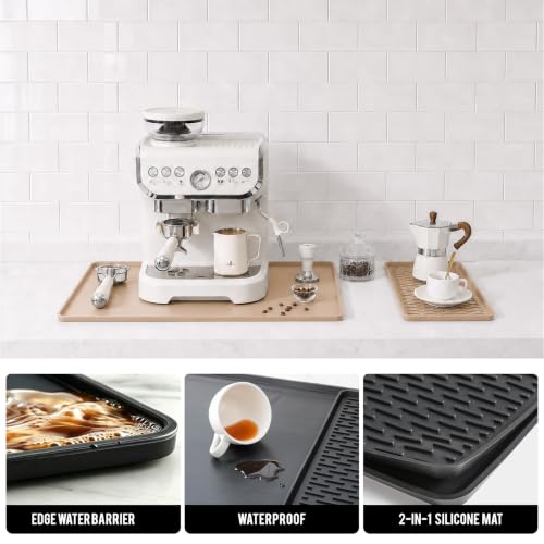 2 In 1 Silicone Coffee Bar Mat Accessories for espresso Machine with Detachable Dish Drying Rug Waterproof Kitchen Office House Gadgets Under Sink Drainer Supplies 16"x20" Beige (Beige / 20" x 16")