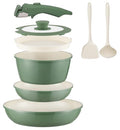 Ceramic Cookware Set Non Stick 8Pcs Pots and Pans Set Detachable Handle Induction Kitchen Cooking Set with Frying Pans Oven Dishwasher Safe (Forest)