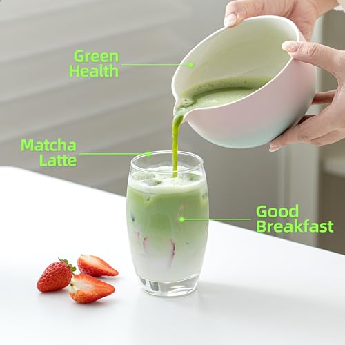 Matcha Whisk Set Pink (Pink Green Gradient 1 / 7 pcs/set, Bowl with Pouring Spout)