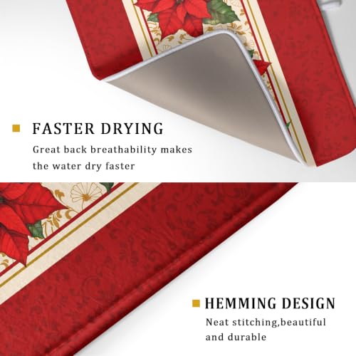 Poinsettia Flowers Dish Drying Mat 18"x24" Christmas Red Decorative Dish Drainer Mats Xmas Winter Floral Print Reversible Microfiber Dish Drying Rack Pad for Kitchen Countertop Sink (24" x 18")