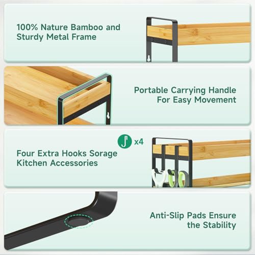 Spice Seasoning Rack Organizer Kitchen Countertop (Bamboo+Black)
