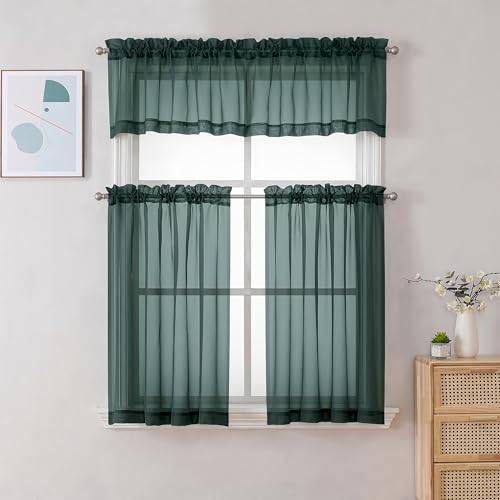 Sheer Valances for Windows 2 Pack (Hunter Green / 42"W x 18"L (Pack of 2))