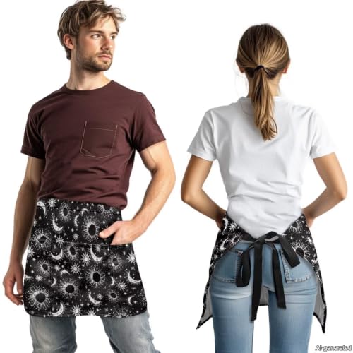 Server Apron with 3 Pockets (Sun and Moon)