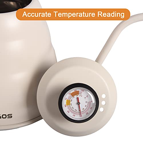 Gooseneck Kettle with Thermometer for Pour Over Coffee & Tea (White)