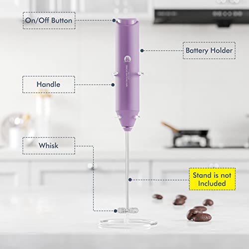 Powerful Milk Frother Handheld Foam Maker (No Stand / Light Purple)