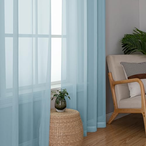 Light Blue Sheer Curtains 96 Inches Long (Sky Blue / 42"W x 96"L (Pack of 2))