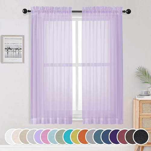 Light Purple Sheer Curtains 63 inch Length 2 Panels Set (Lavender / 42"W x 63"L (Pack of 2))