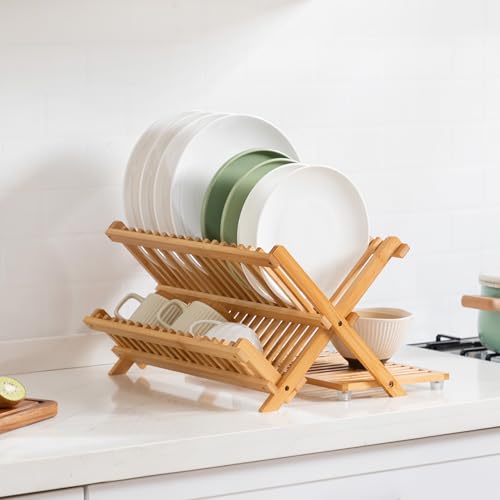 Bamboo 3 Tier Dish Drying Rack with Utensil Holder