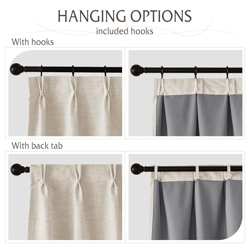 Linen Textured 100% Blackout Curtains Pinch Pleated & Back Tab Drapes Privacy Thermal Insulating for Living Room Kitchen Dining Bay Window (Linen / 40"W x 90"L (Pack of 2))