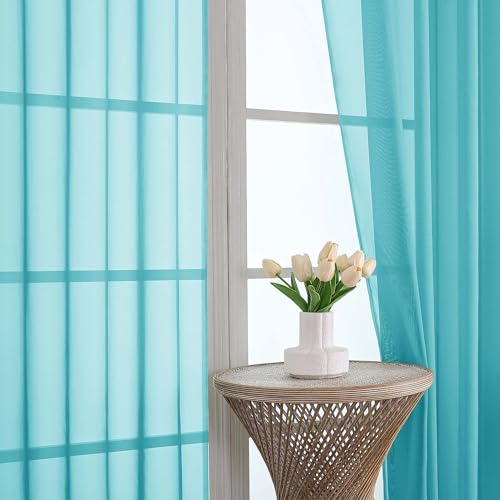 Turquoise Sheer Curtains 72 Inches Long 2 Panels Set (Turquoise / 59"W x 72"L (Pack of 2))