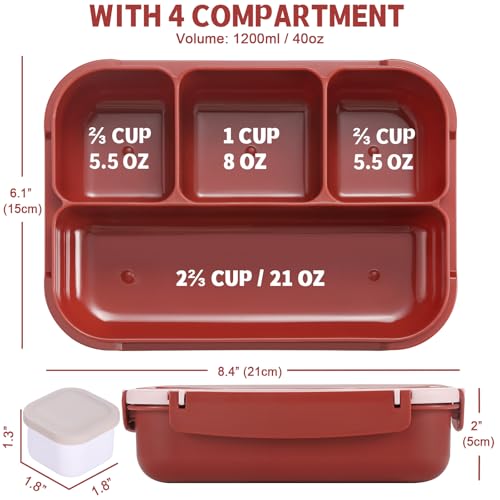 Bento Box Adult Lunch Box (Retro Red / 1200ML)