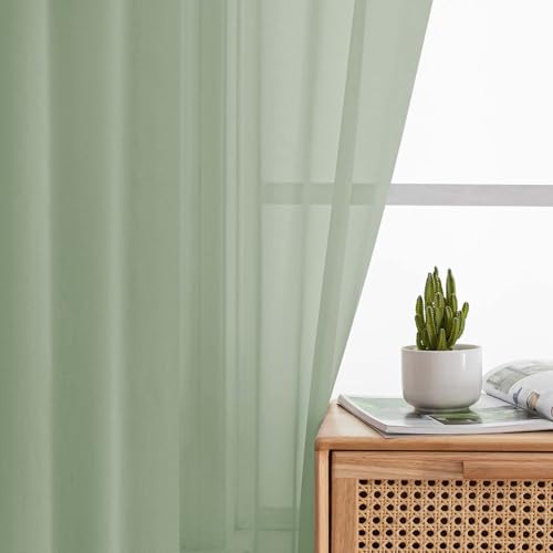 Sheer Sage Green Curtains for Bedroom Living Room 63 Inch Length 2 Panels (Sage Green / 42"W x 63"L (Pack of 2))