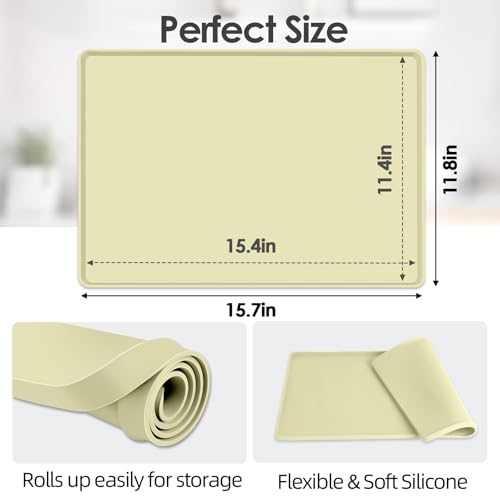 Silicone Coffee Maker Mat with Lip for Countertops 15.7''x11.8'' Sage Green (Sage Green / 15.7'' x 11.8'')