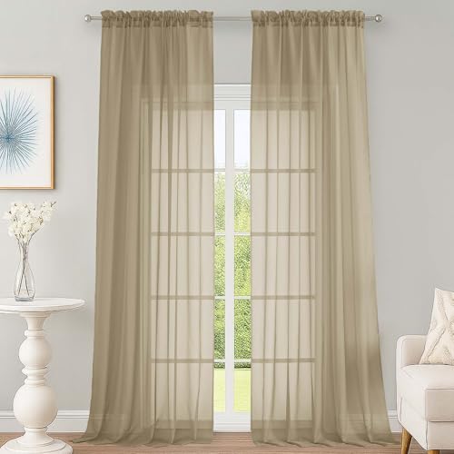Sheer Taupe Curtains 108 Inches Long for Living Room Bedroom 2 Panels Set (Taupe / 59"W x 108"L (Pack of 2))