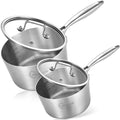 1QT & 2QT Stainless Steel Saucepan Set with Glass Lids (1QT+2QT)