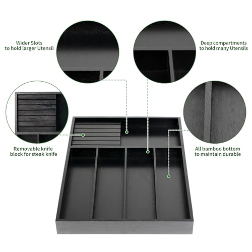 Bamboo Silverware Drawer Organizer (Black / 5 Slot)