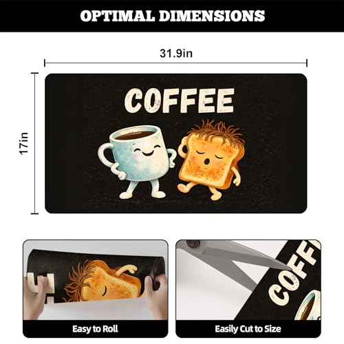 Dish Drying Mat Large Coffee Mat Absorbent Drying Mat for Kitchen Counter Coffee Bar Accessories 32"x 17" (Coffee and Bread 2)
