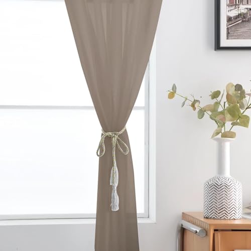Basic Rod Pocket Sheer Voile Window Curtain Panels Taupe 1 Pair 2 Panels 52 Width 72 Inch Long for Kitchen Bedroom Children Living Room Yard（Taupe (Taupe / 52"W x 72"L (Pack of 2))
