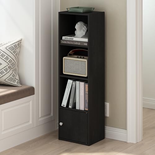 Luder Shelf Bookcase with 1 Door Storage Cabinet (Blackwood / 4-Cube with Cabinet)
