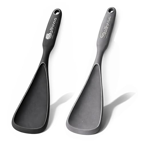 Seamless Silicone Spatula Spoon Multifunction Scoop Kitchen Spoon (Gray/Black-2 Pack)