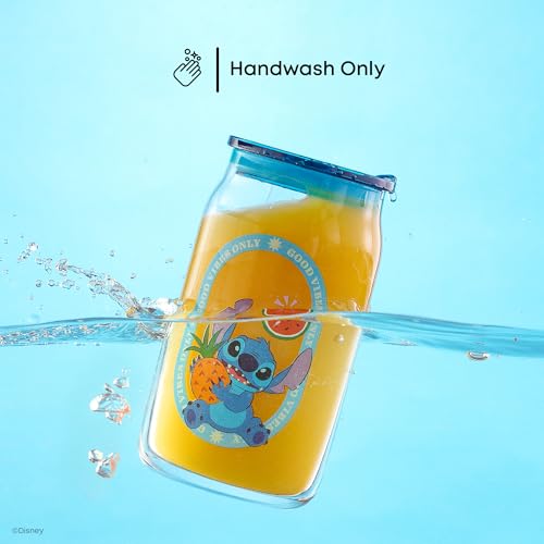 Disney Stitch Island Vibes Glass Tumblers with Lids and Straws (Stitch)