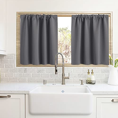 Cafe Blackout Curtains 24 inch Length for RV Camper Kitchen Window (Grey / 42"W x 24"L (Pack of 2))