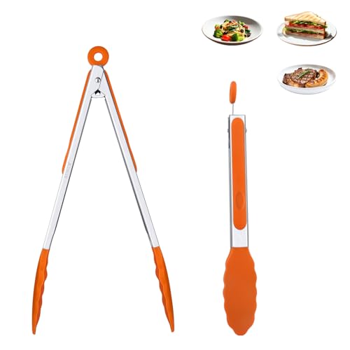 2 Pack Silicone Kitchen Tongs (Orang / 9+12inch)