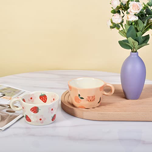 6.5oz Hand Printed Mini Ceramic Mug (Strawberries and Flowers)
