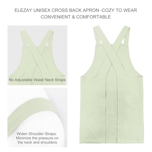 Aprons for Women with Pockets Plus Size Comfort Cross Back No Tie Cotton Linen Apron Pinafore (Lightgreen / Small)