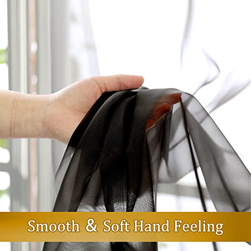 2 Panels Black Sheer Valance 14 Inch Length (40"W x 14"L (Pack of 2) / Black)